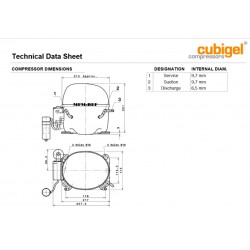 Cubigel MX21FB R404A / R507 LBP   R404A / R507 LBP  compressor hermético 3/4HP 230V