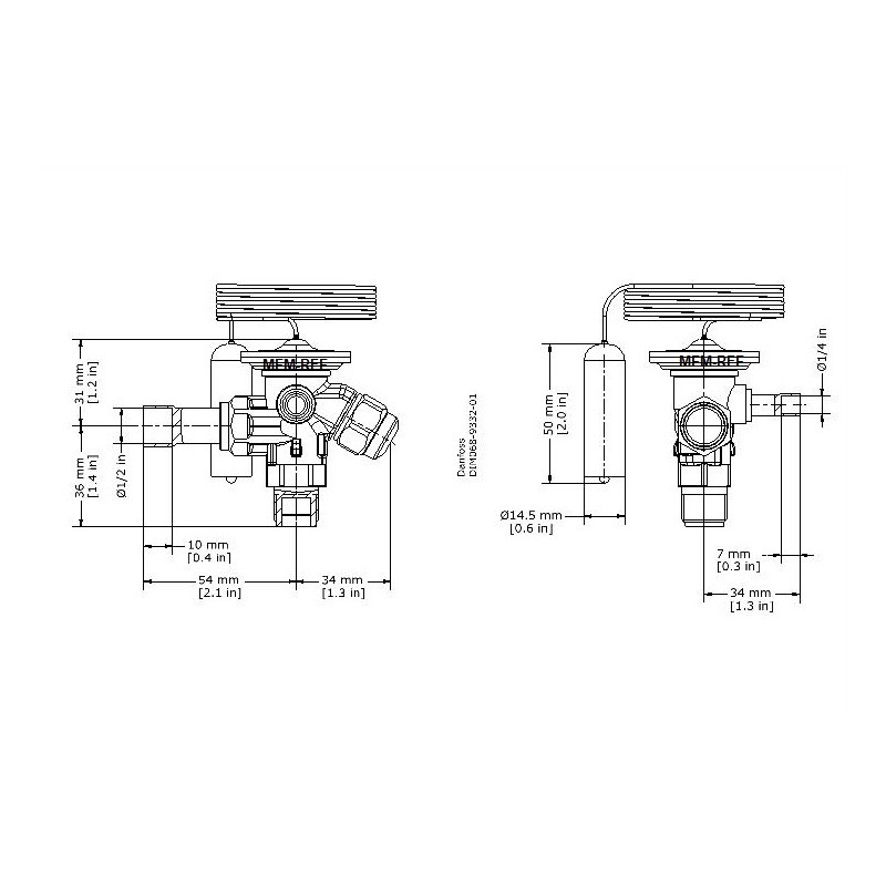 Danfoss TN2 R134a/R513A 3/8x1/2 thermostatic expansion valve .068Z3346
