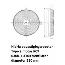 type 2 motor R09 250mm Hidria bevestiging rooster plaatbevestiging