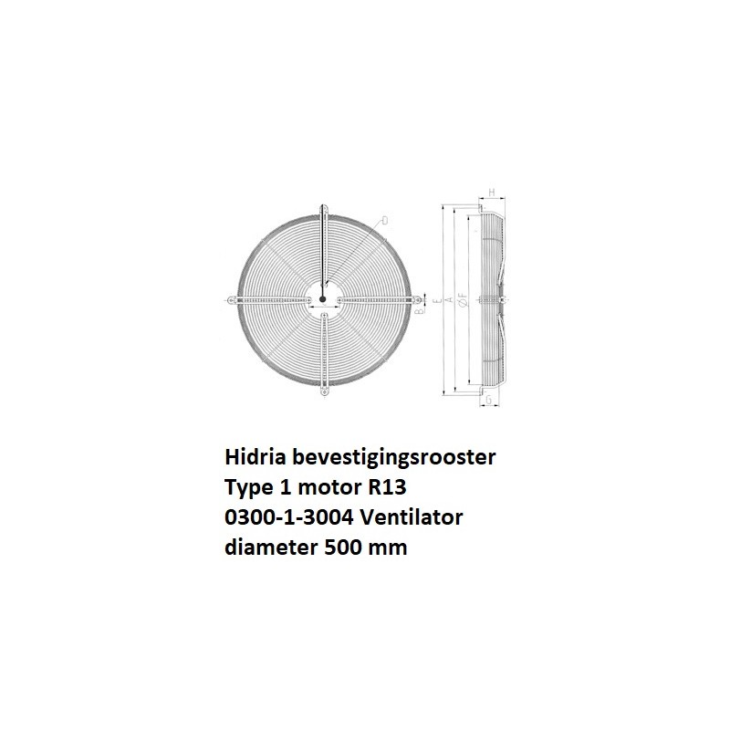 type1 motor R13 500mm Hidria bevestiging rooster plaat bevestiging