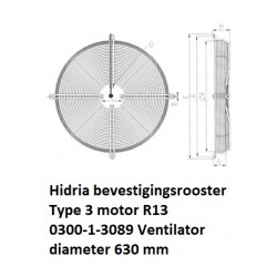 bevestigingsrooster Hidria type 3 motor R13 630mm rand bevestiging 0300-1-3089