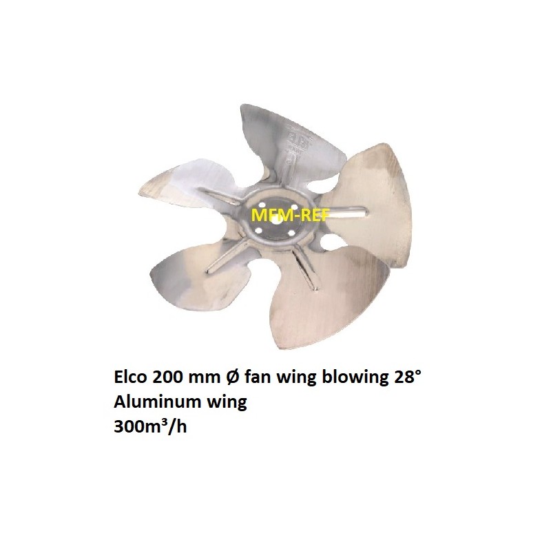Elco 200mm Ø aile de ventilateur Fan 28° d'aile soufflant, 300m³/h