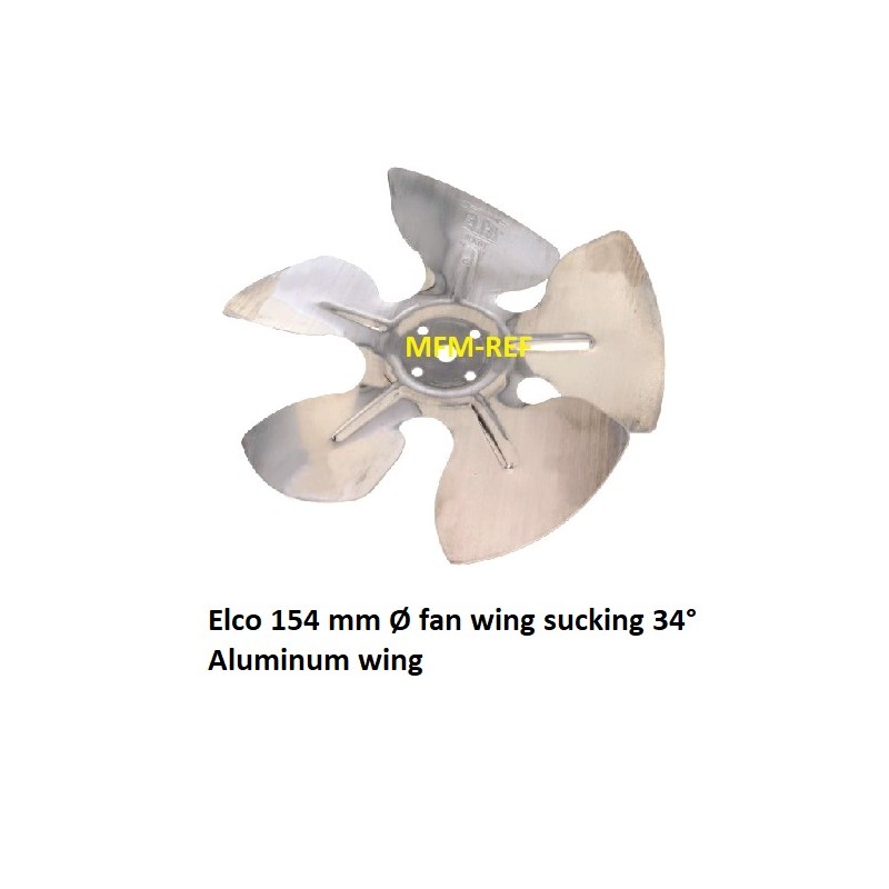 154 mm Elco ventilator vleugel zuigend  ( over motor blazend ) 34° universeel