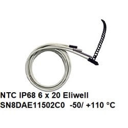 NTC IP68/ 6 x 20 Eliwell temperatuur sensor. -50°C / +110°C. 1,5 mtr.