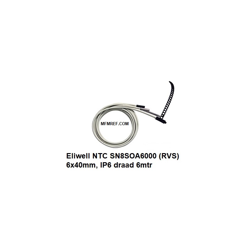 Eliwell NTC SN8SOA6000 (acero inoxidable) 6x40mm IP67 6mtr siliconen