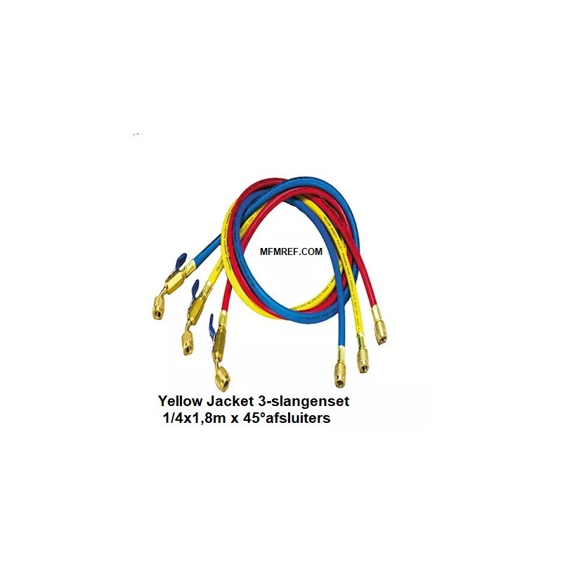 Yellow Jacket hose set consists of three hoses 1/4x1,8m x 45° valves
