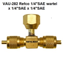 VAU-282 Refco Schrader valve T piece, 1/4SAE Swivel x 1/4SAE x 1/4SAE
