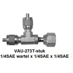 VAU-273 T-stuk schraderventiel 1/4SAE wartel x 1/4SAE x 1/4SAE
