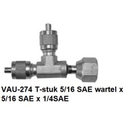 VAU-274 Schrader valve T  5/16 SAE Swivel x 5/16 SAE x 1/4SAE