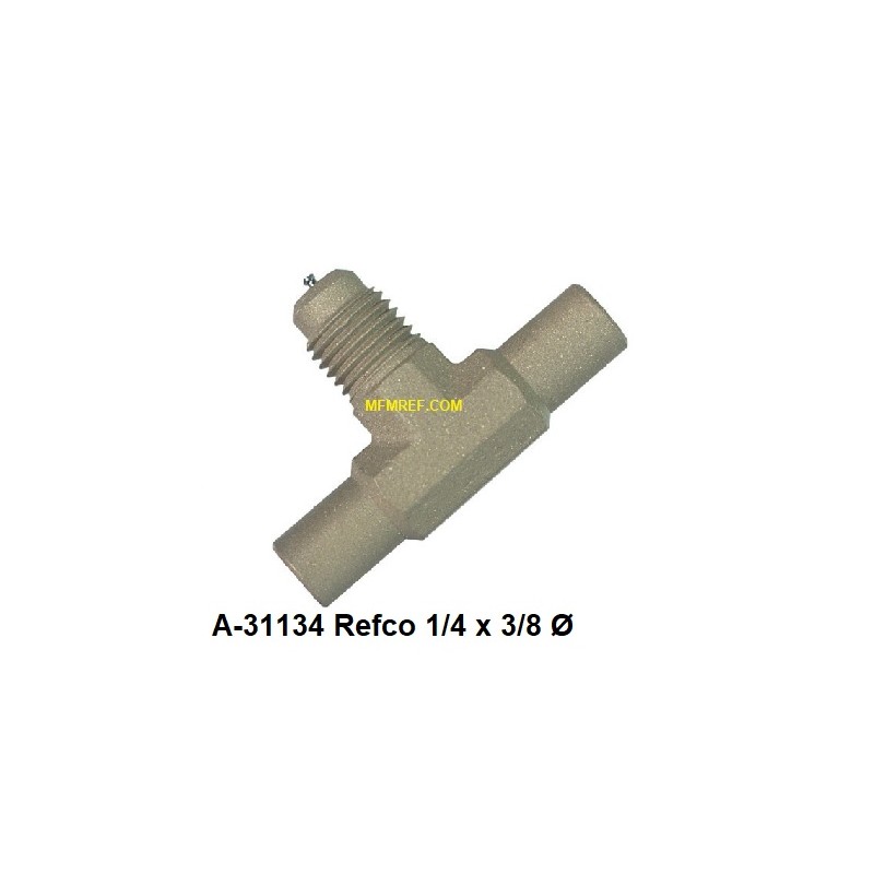 A-31134 Refco T-válvula schrader em latão  1/4 x 3/8 Ø