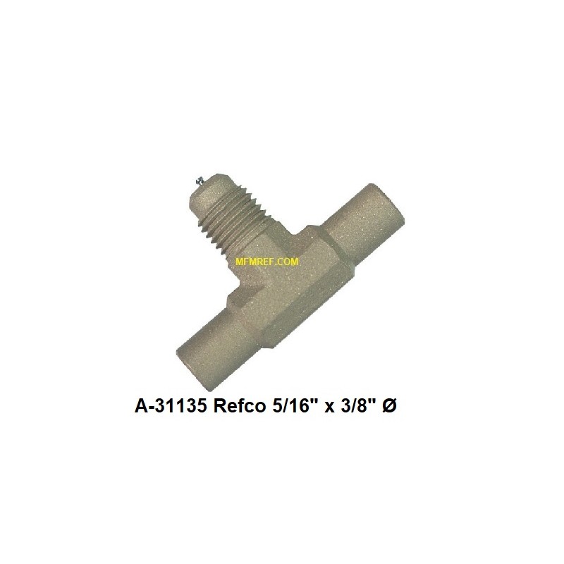 A-31135 Refco Morceau de Schrader valve T laiton , 5/16 x 3/8