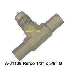 A-31138 Refco Pezzo T valvola Schrader ottone 1/2" x 5/8" Ø